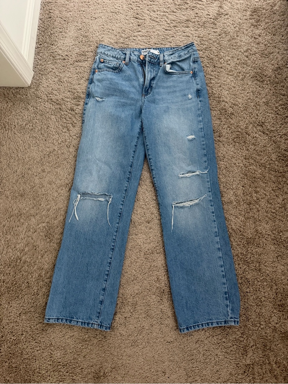 Garage Light Blue Straight Leg Distressed Jeans